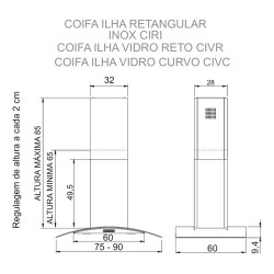 Duto Completo Original Coifa De Ilha Vidro Curvo Reto Inox