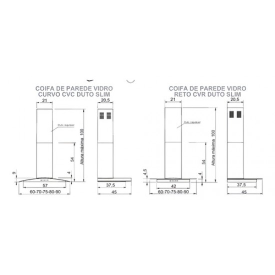 Duto Original Coifa Vidro Mecanico Clean Preto Unitário